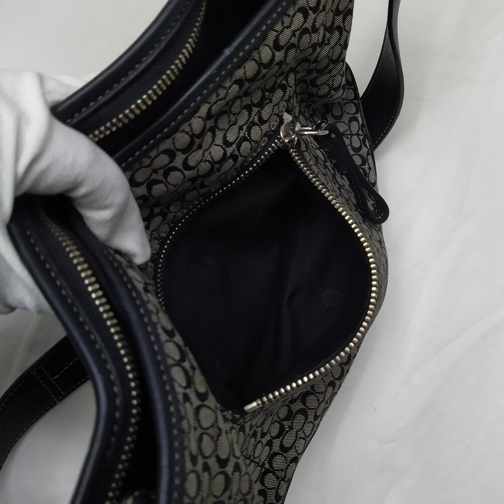 Coach Signature Mini C Black Canvas Leather Trim Zipper Hobo Shoulder Bag - Picture 15 of 16